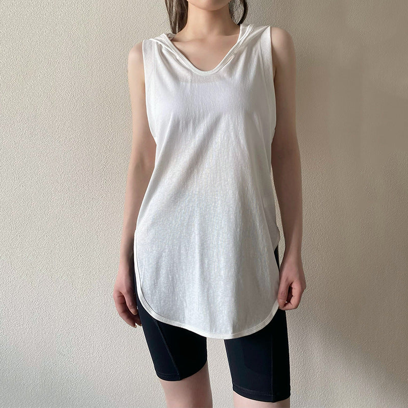 Sleeveless hooded sports vest cover-up