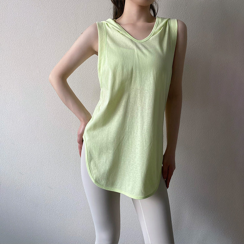 Sleeveless hooded sports vest cover-up