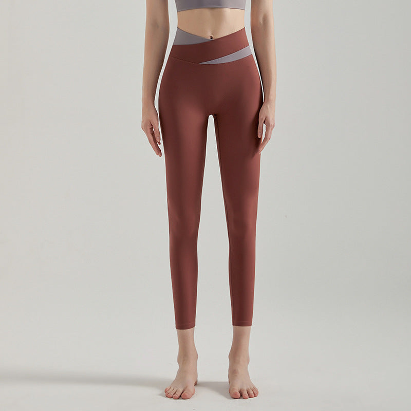 Color-blocked cross-waisted leggings