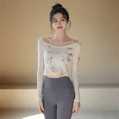 Flower butterfly fake two-piece sports t-shirt