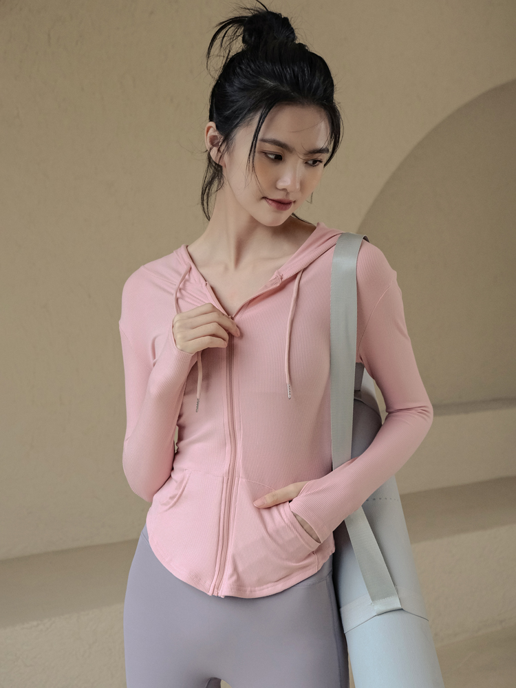 Zippered cardigan slim fit hooded yoga jacket