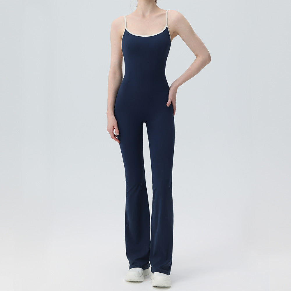 Contrasting backless yoga bodysuit