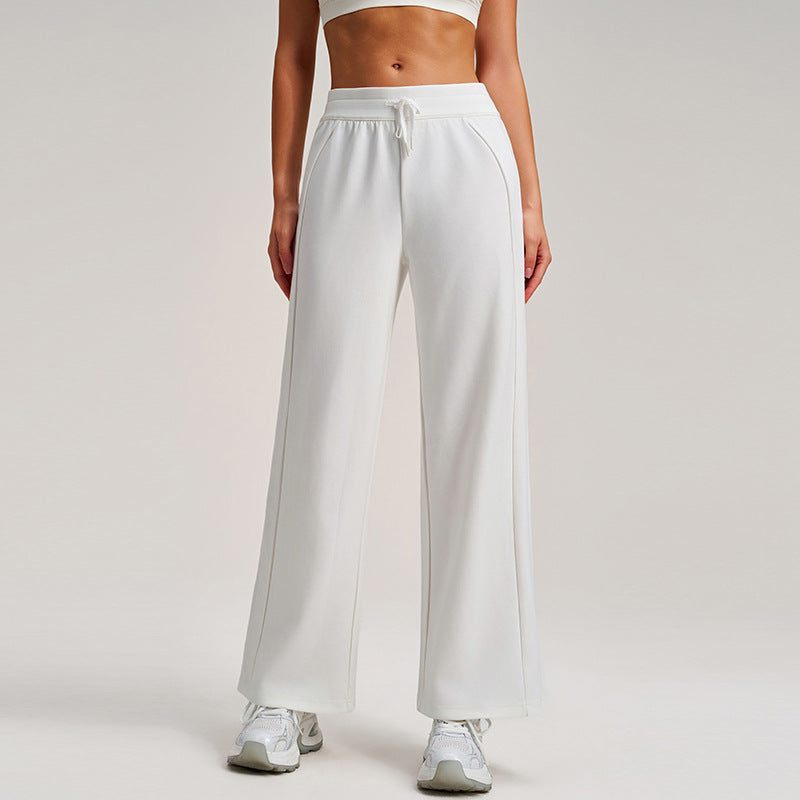 Drawstring straight high-rise versatile loose casual wide-leg pants