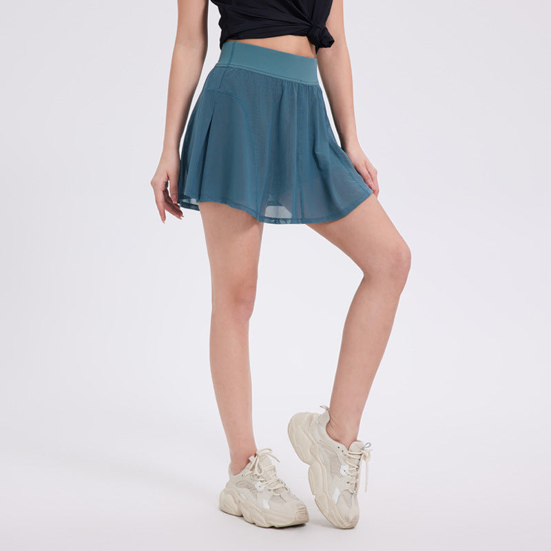 Ballet style mesh high-waisted anti-walking tennis badminton skirt