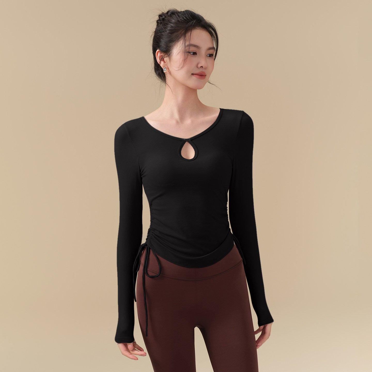 Fall and winter high-end drawstring pleated sports long sleeves