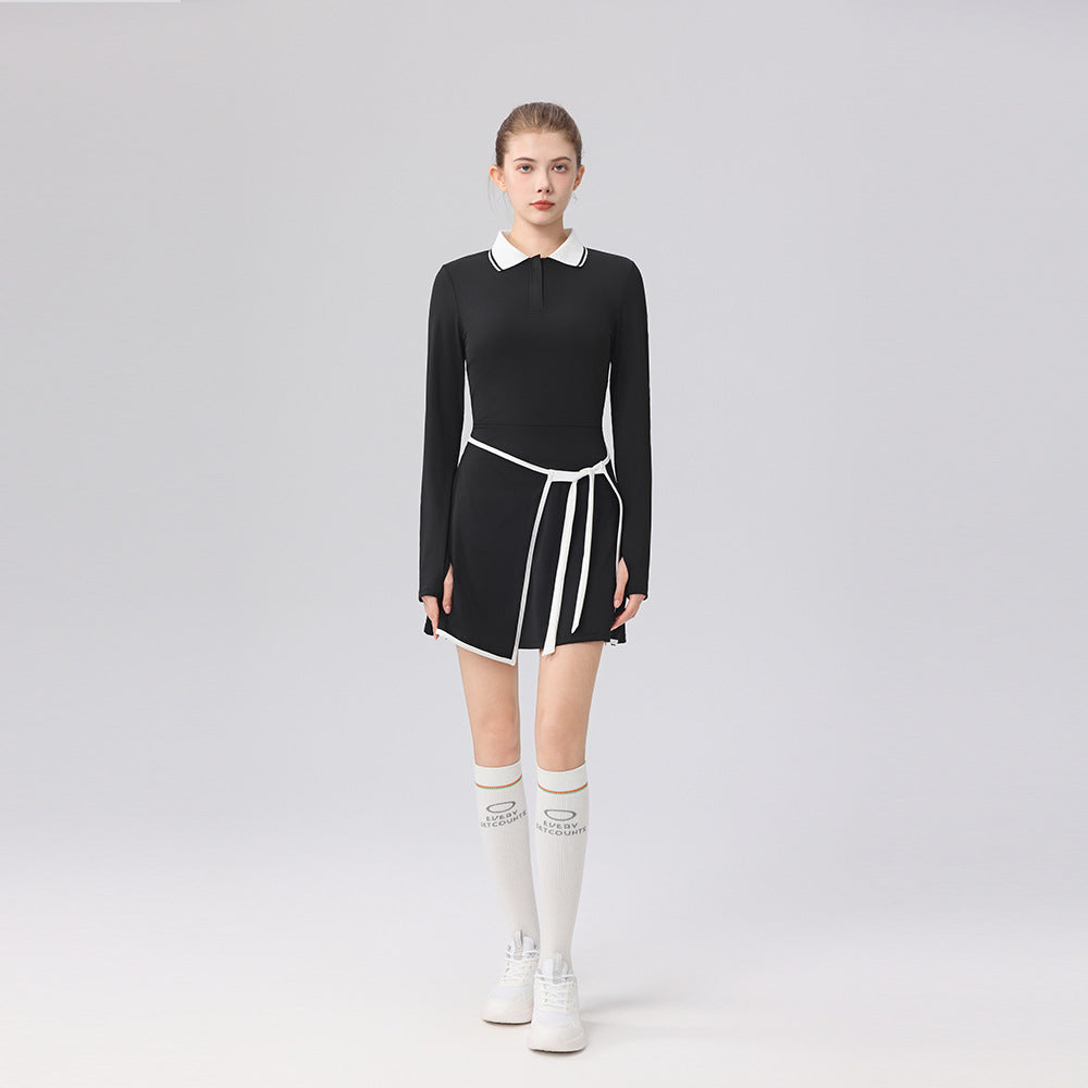 Contrasting polo collar trim height elastic golf tennis suit sports suit