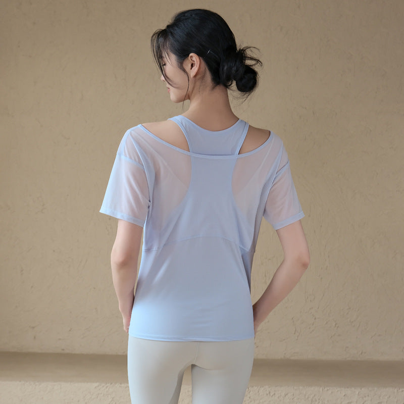 Loose breathable mesh quick-drying fake two pieces of short sleeves