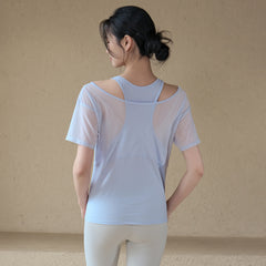 Loose breathable mesh quick-drying fake two pieces of short sleeves