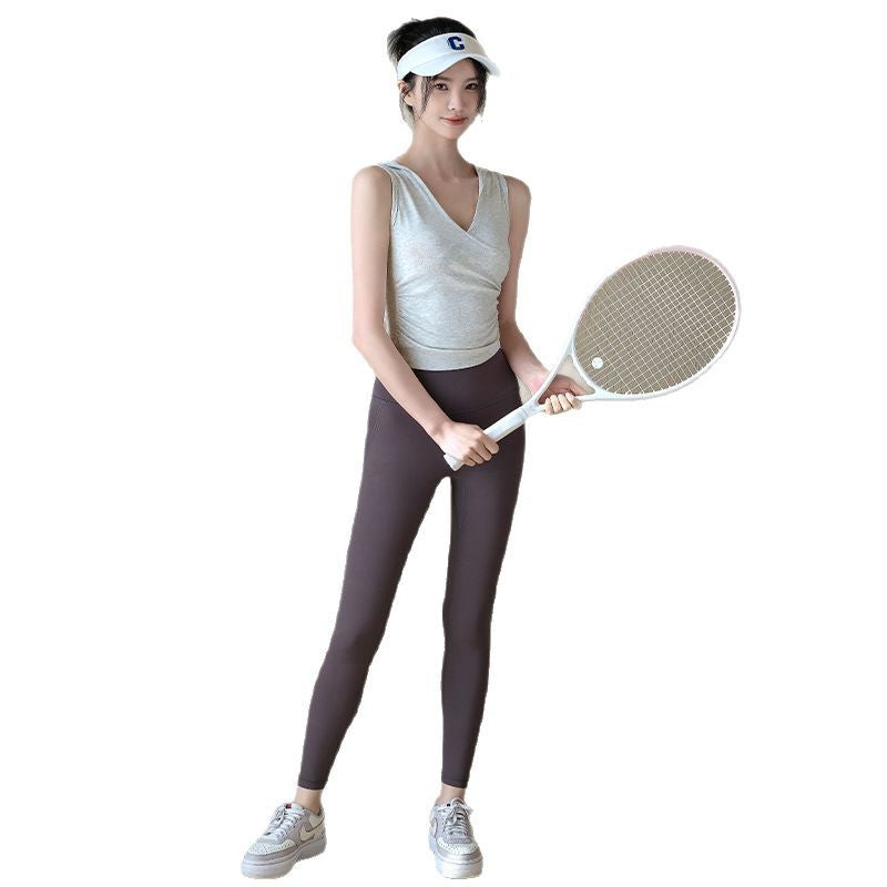 Hooded V-neck, Sleeveless casual running, Sports fitness vest, T-shirt, Smock, Short sleeves
