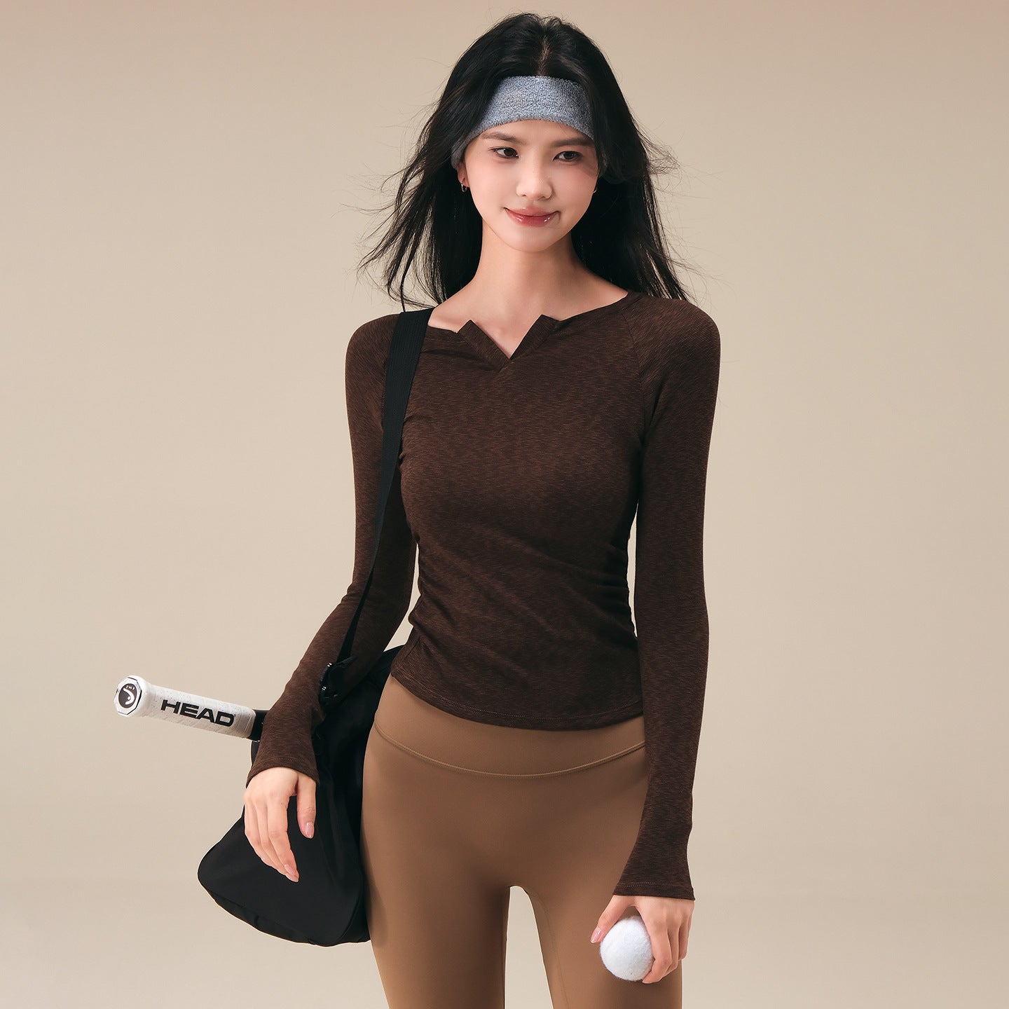 Autumn and winter new waist cinching personality V-neck fitness long sleeves