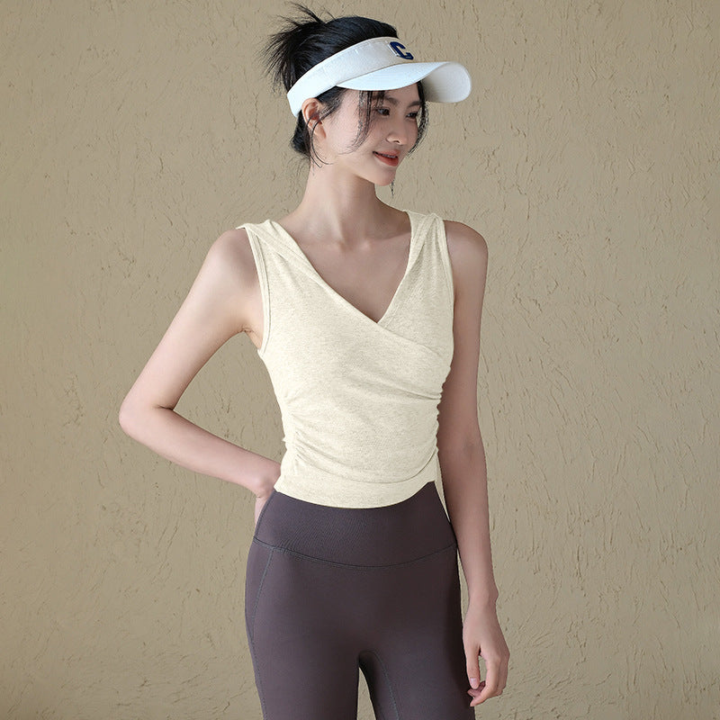 Hooded V-neck, Sleeveless casual running, Sports fitness vest, T-shirt, Smock, Short sleeves