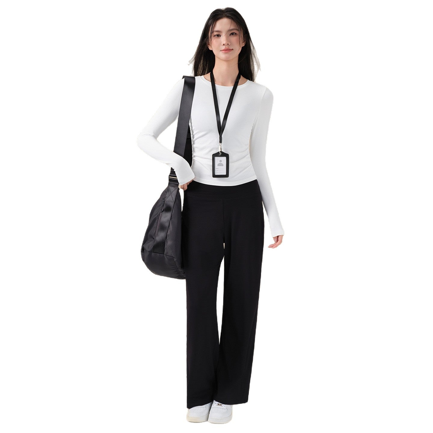 Pleated slim and breathable sports T-shirt
