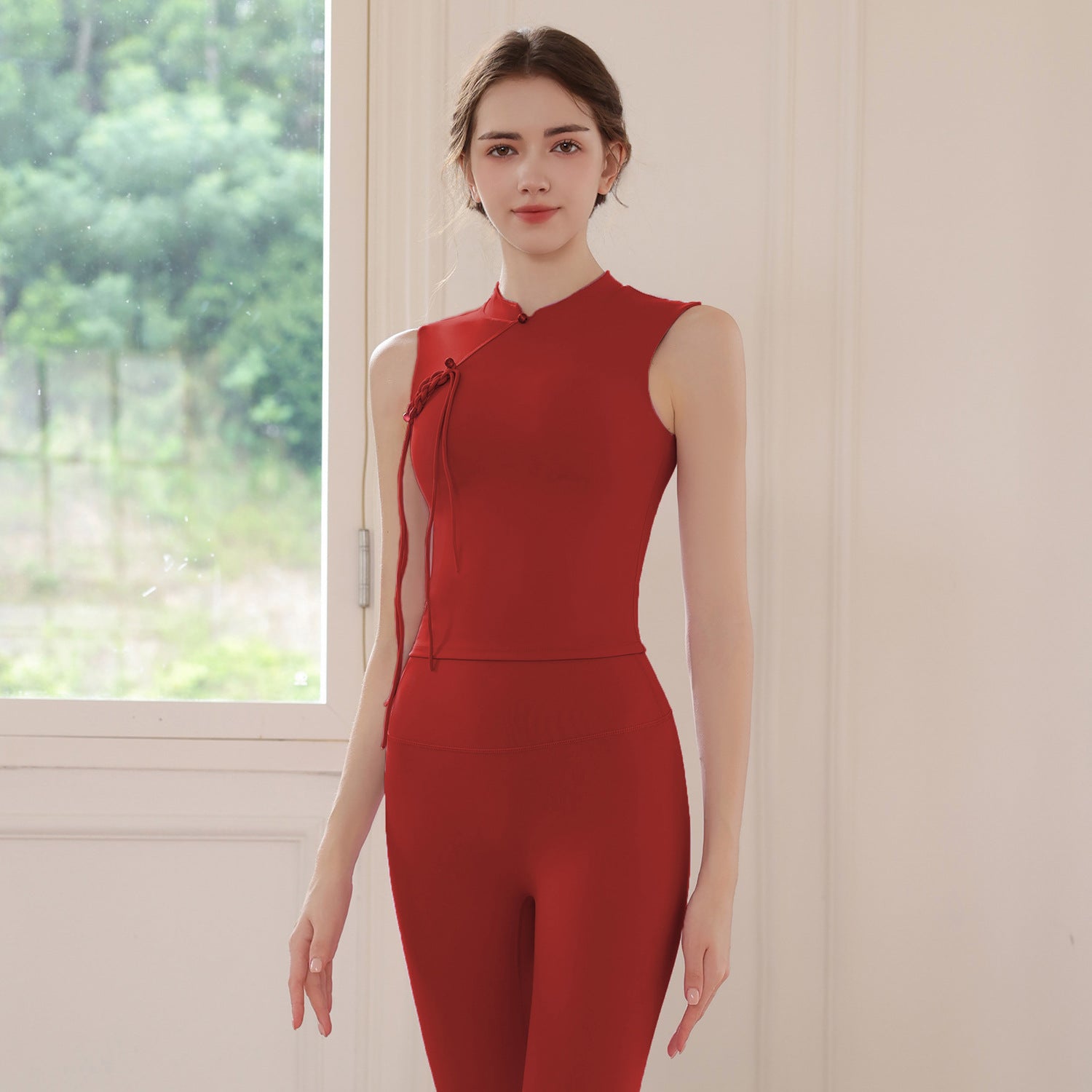 Elegant slimming cheongsam short-sleeved leggings suit
