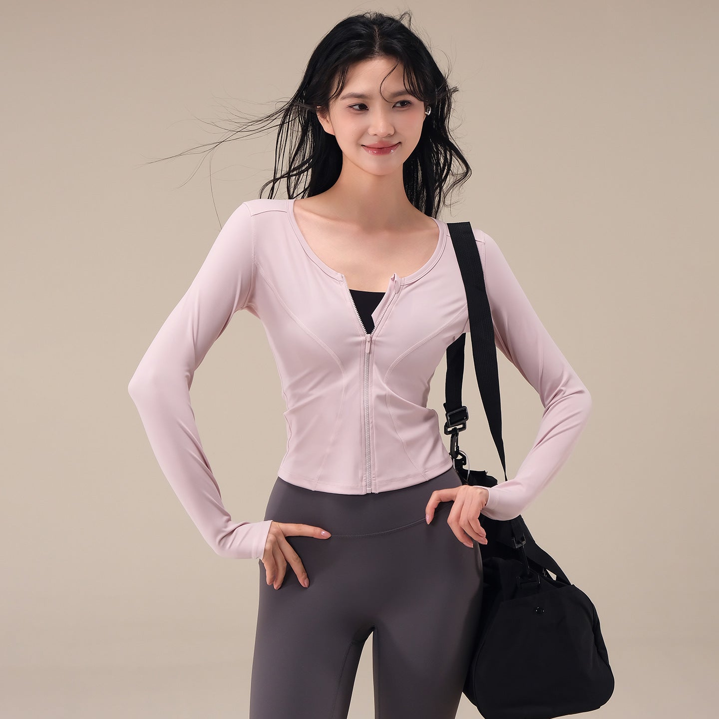 Autumn zippered cardigan slim slimming fitness long-sleeved jacket