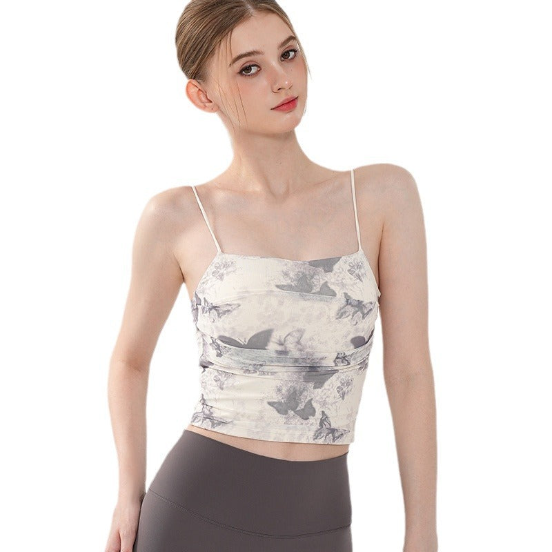 Butterfly print breathable mesh slim fit sexy camisole bra