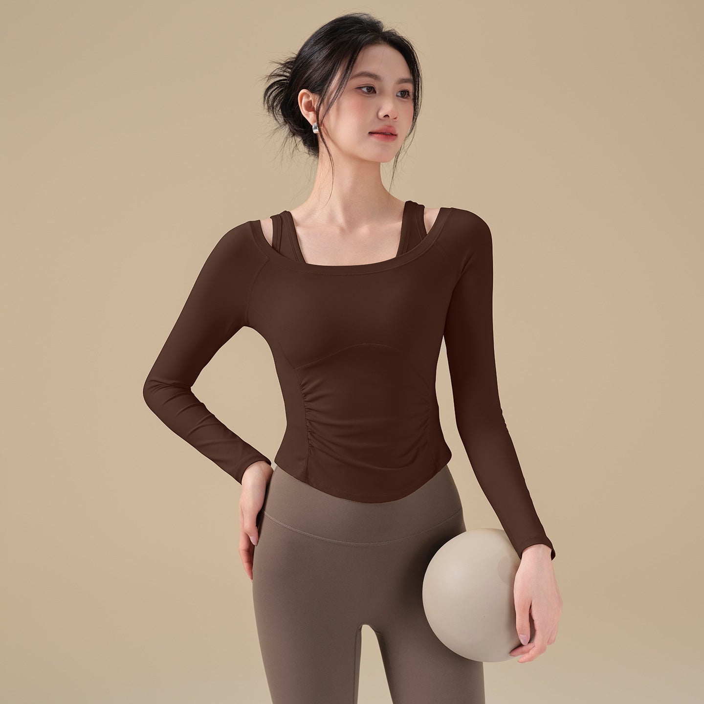Autumn and winter nude slimming yoga clothes tops fitness T-shirts