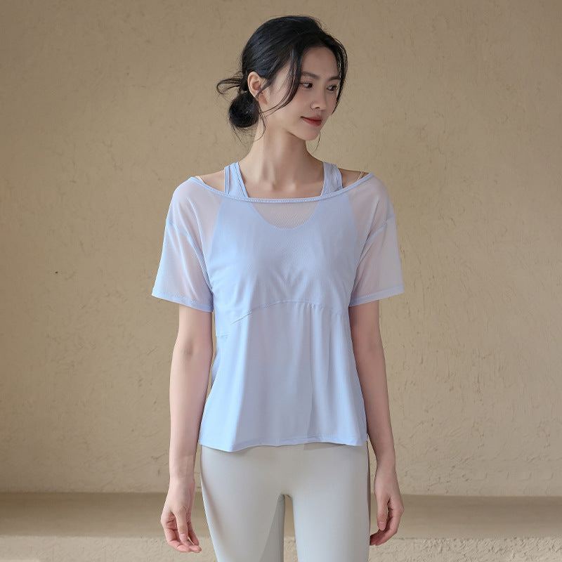 Loose breathable mesh quick-drying fake two pieces of short sleeves