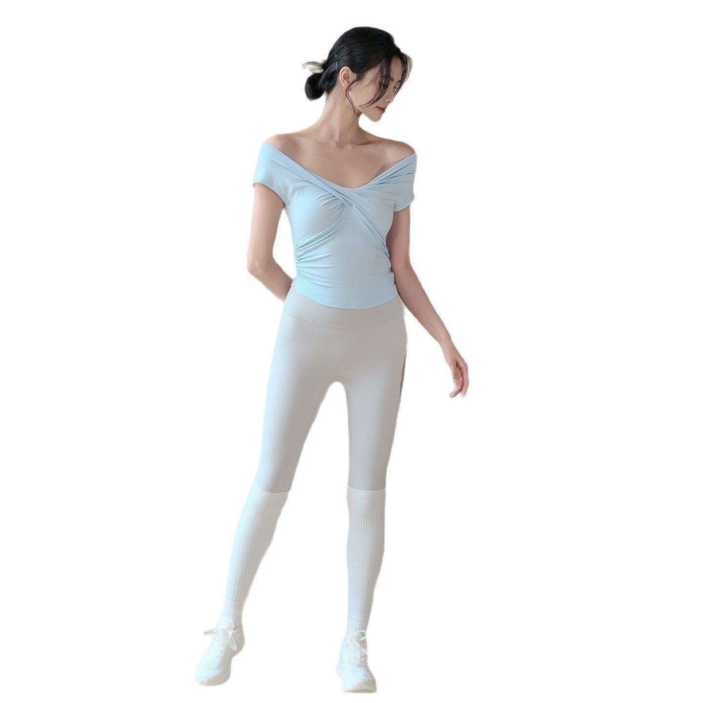 Twisted pleats, High looks, Skinny pilates training, Fitness t-shirt, Short sleeves