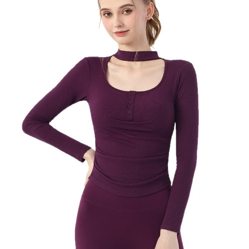Design hot girl sexy neck running sports fitness yoga long sleeve top