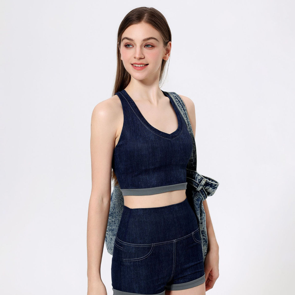 Imitation denim retro comfortable running fitness vest bra