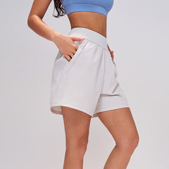 Nude high-belt pockets quick-drying five-point yoga shorts