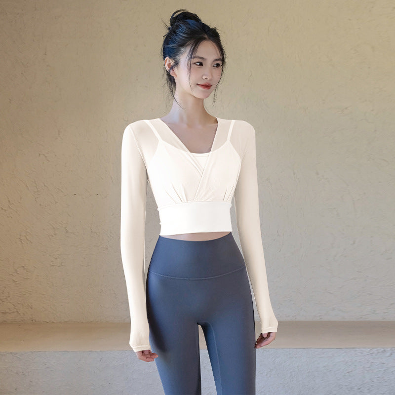 Faux Two-Piece Mesh Yoga Top
