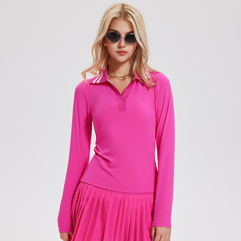 Quick-drying V-neck simple retro polo shirt long-sleeved top