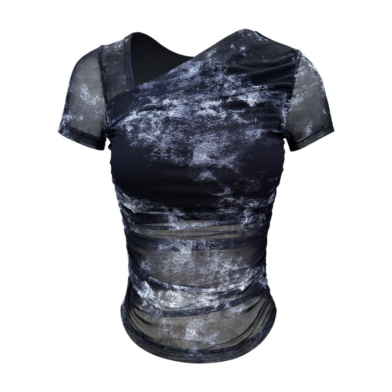 Printed mesh integrated chest pad short sleeves