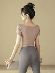 Professional Running Yoga Short Sleeve T-Shirt with Chest Pad