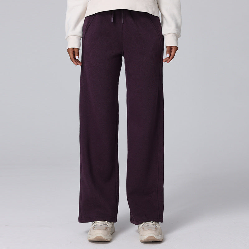 Autumn and winter high-waisted commuting versatility fleece sports wide-leg pants