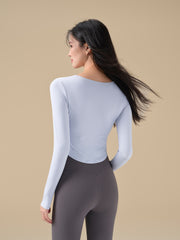 Pleated slimming sports long-sleeved T-shirt