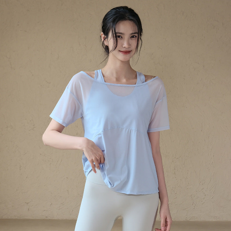 Loose breathable mesh quick-drying fake two pieces of short sleeves