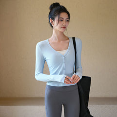 Autumn new running sports long-sleeved cardigan fitness T-shirt