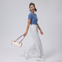 Soft high-rise straight-leg slacks