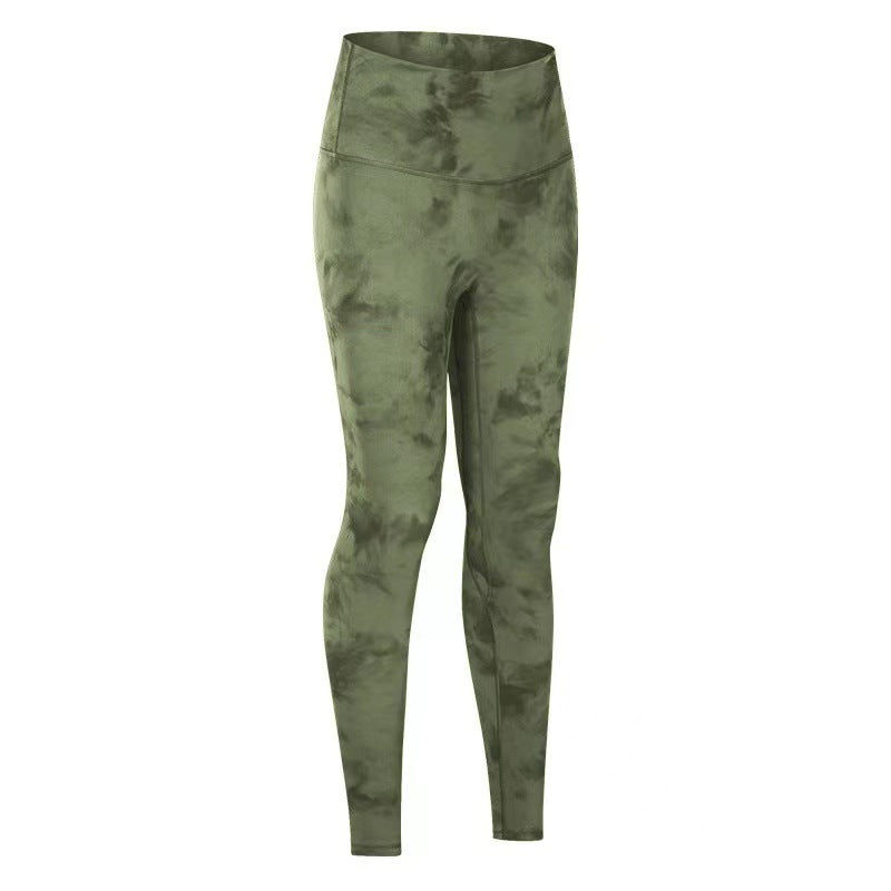 Tie-dye personality nude hip lift slim sports running tight stretch cropped pants