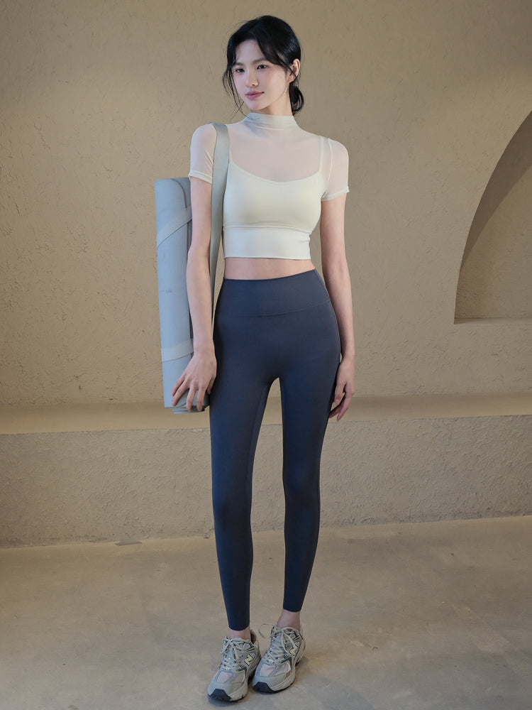 Sexy mesh strap chest pad sports t-shirt short sleeves