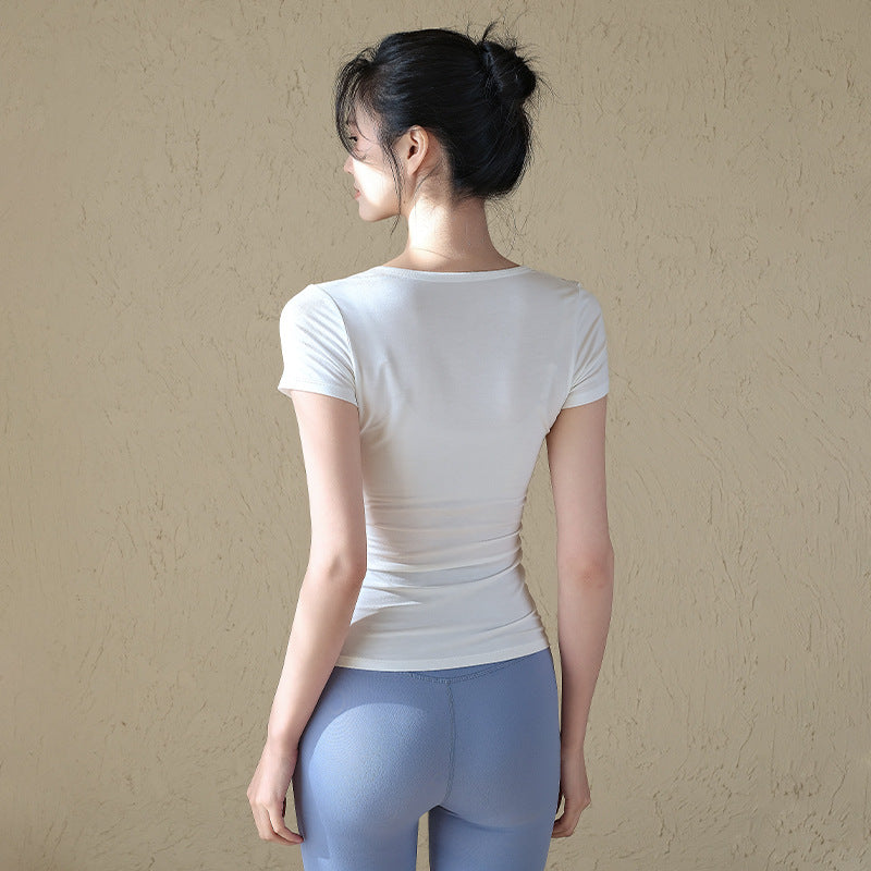 Slim and versatile button-down sports T-shirt running training short sleeves