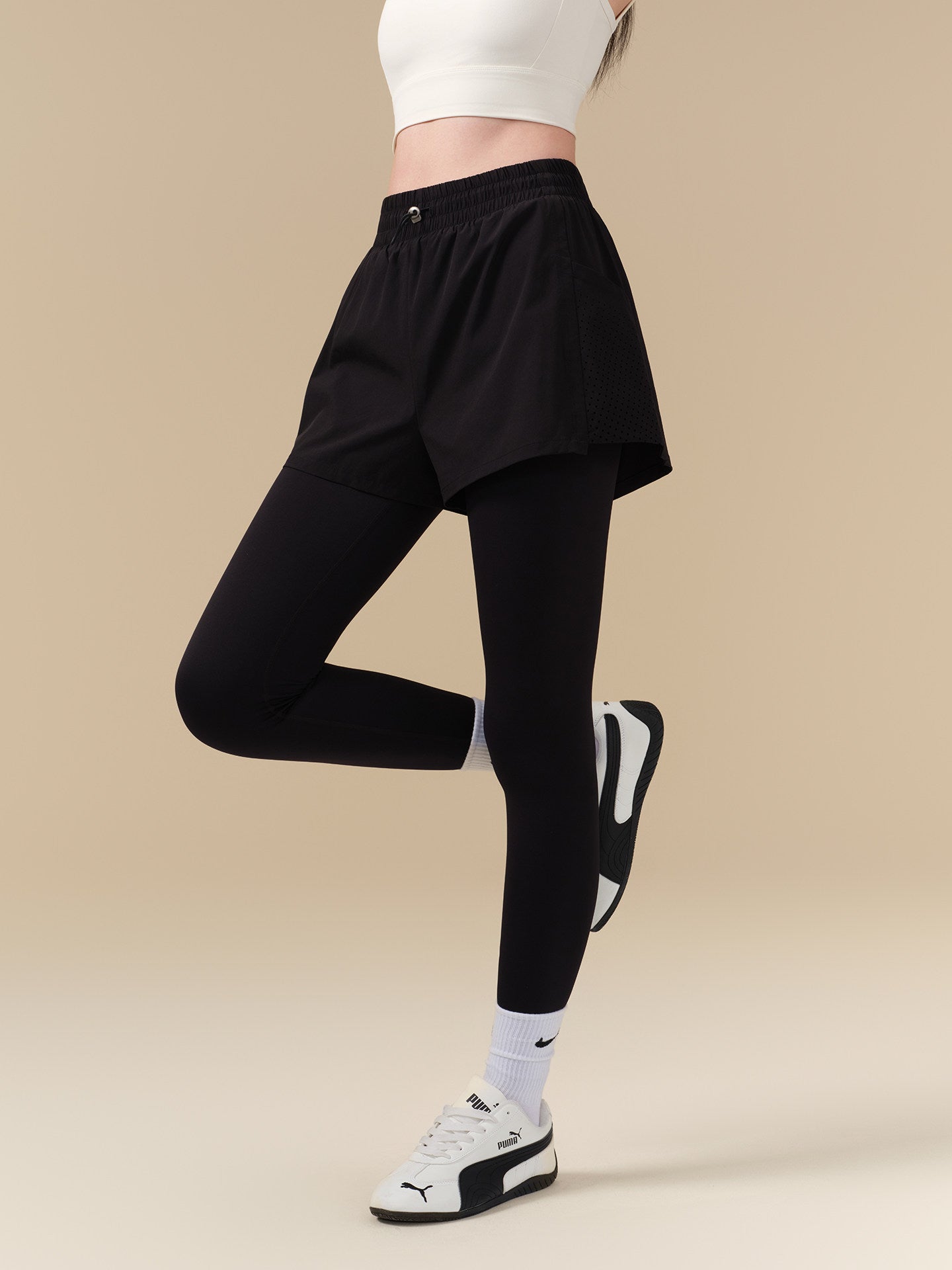 Fake two pieces of hip-covering slimming anti-exposure sports gym pants