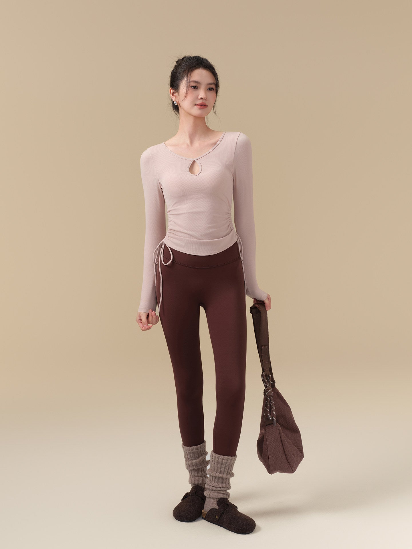 Fall and winter high-end drawstring pleated sports long sleeves