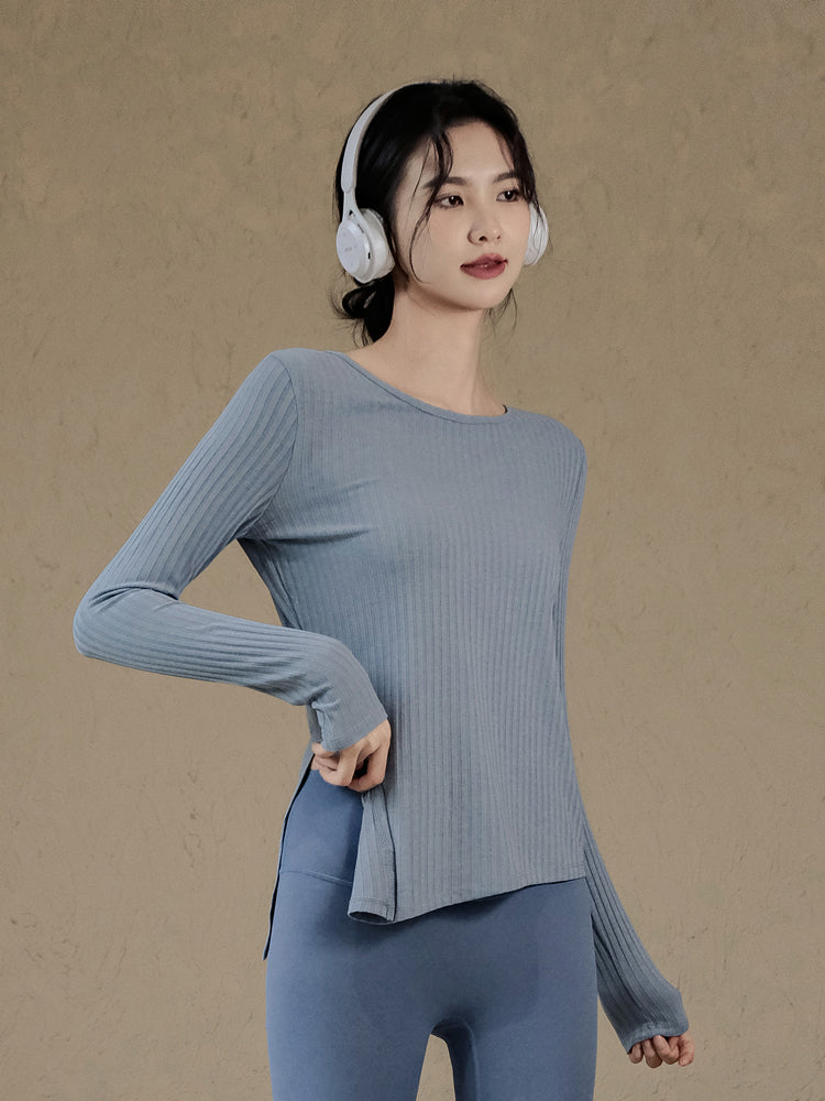 Slit quick-drying yoga long sleeve t-shirt
