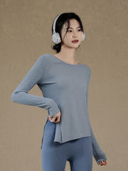 Slit quick-drying yoga long sleeve t-shirt