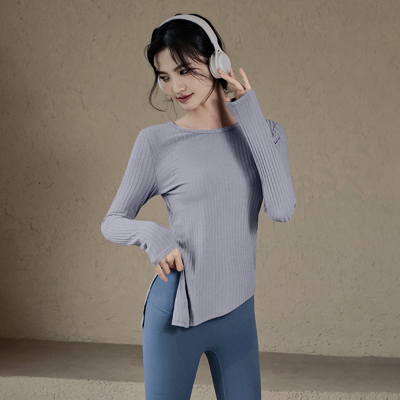 Slit quick-drying yoga long sleeve t-shirt