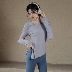 Slit quick-drying yoga long sleeve t-shirt