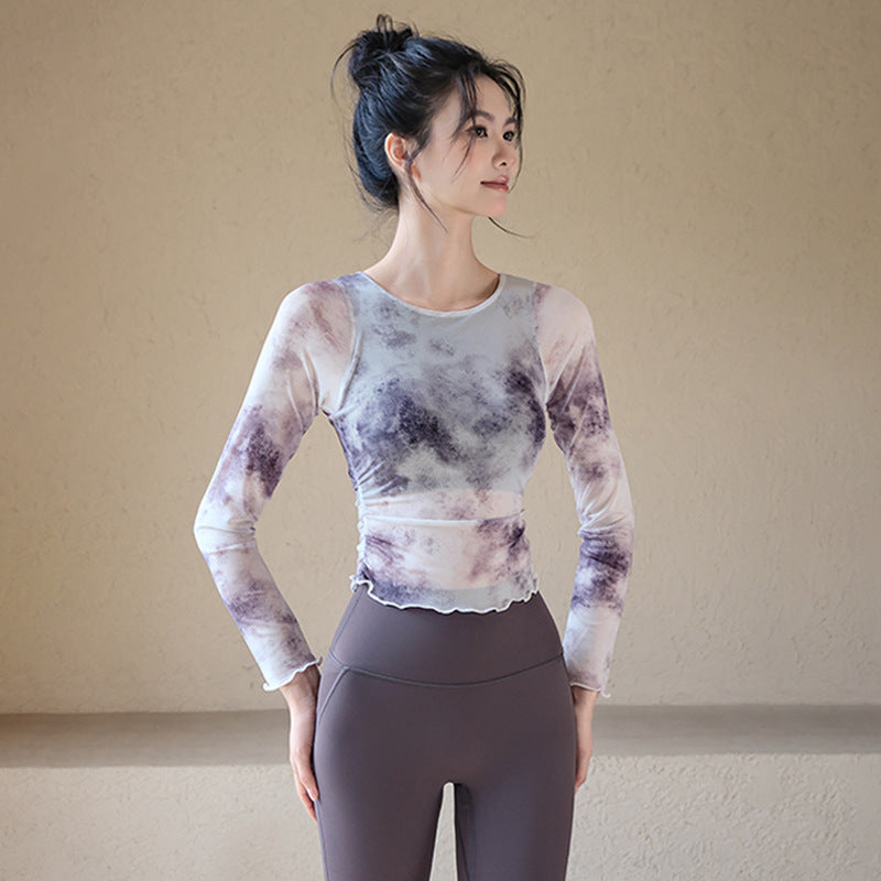Gradient Mesh Faux Two-Piece Yoga Top