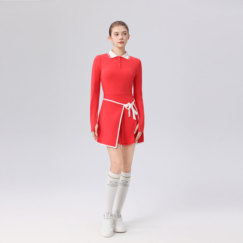 Contrasting polo collar trim height elastic golf tennis suit sports suit