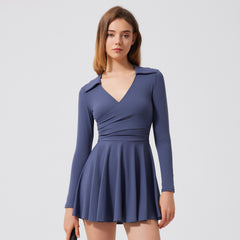 Nude, Breathable, Anti-walking fake, Two pieces of running, Sports, Fitness, Long-sleeved badminton tennis skirt