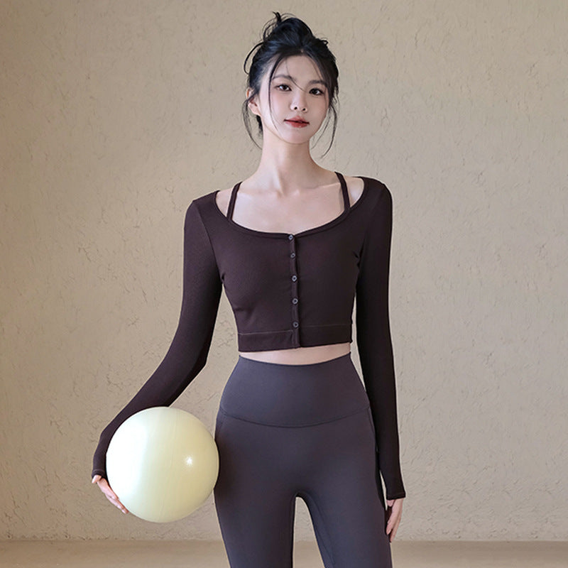 Fake two slim ribbed sports long sleeves