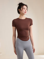 Summer tight high-lift pleated quick-drying short-sleeved T-shirt