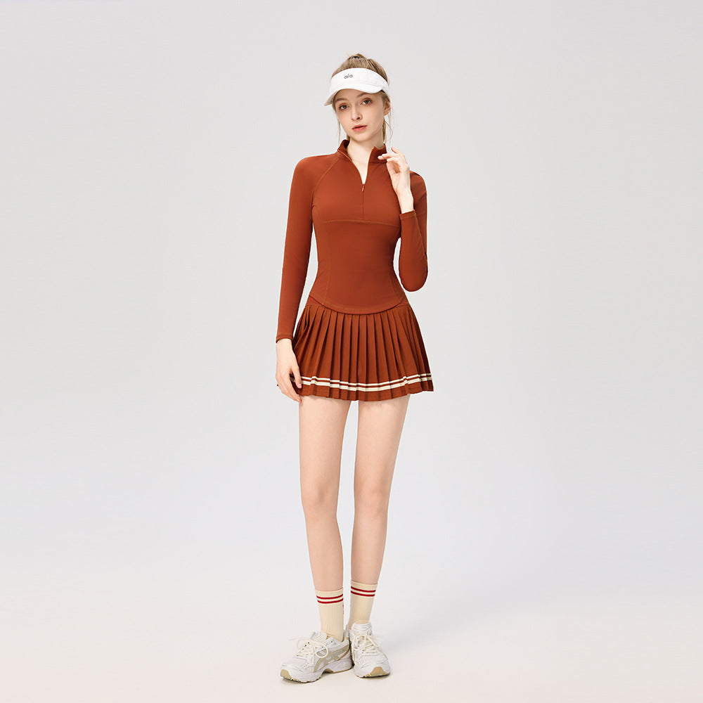 High-neck zippered tennis long-sleeved top T-shirt
