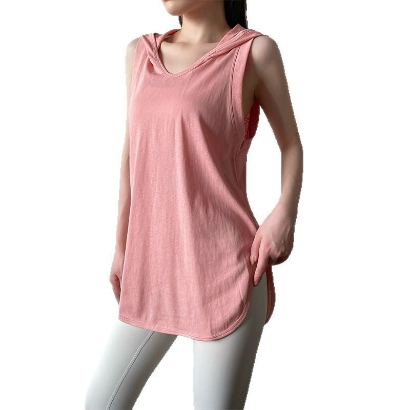 Sleeveless hooded sports vest cover-up